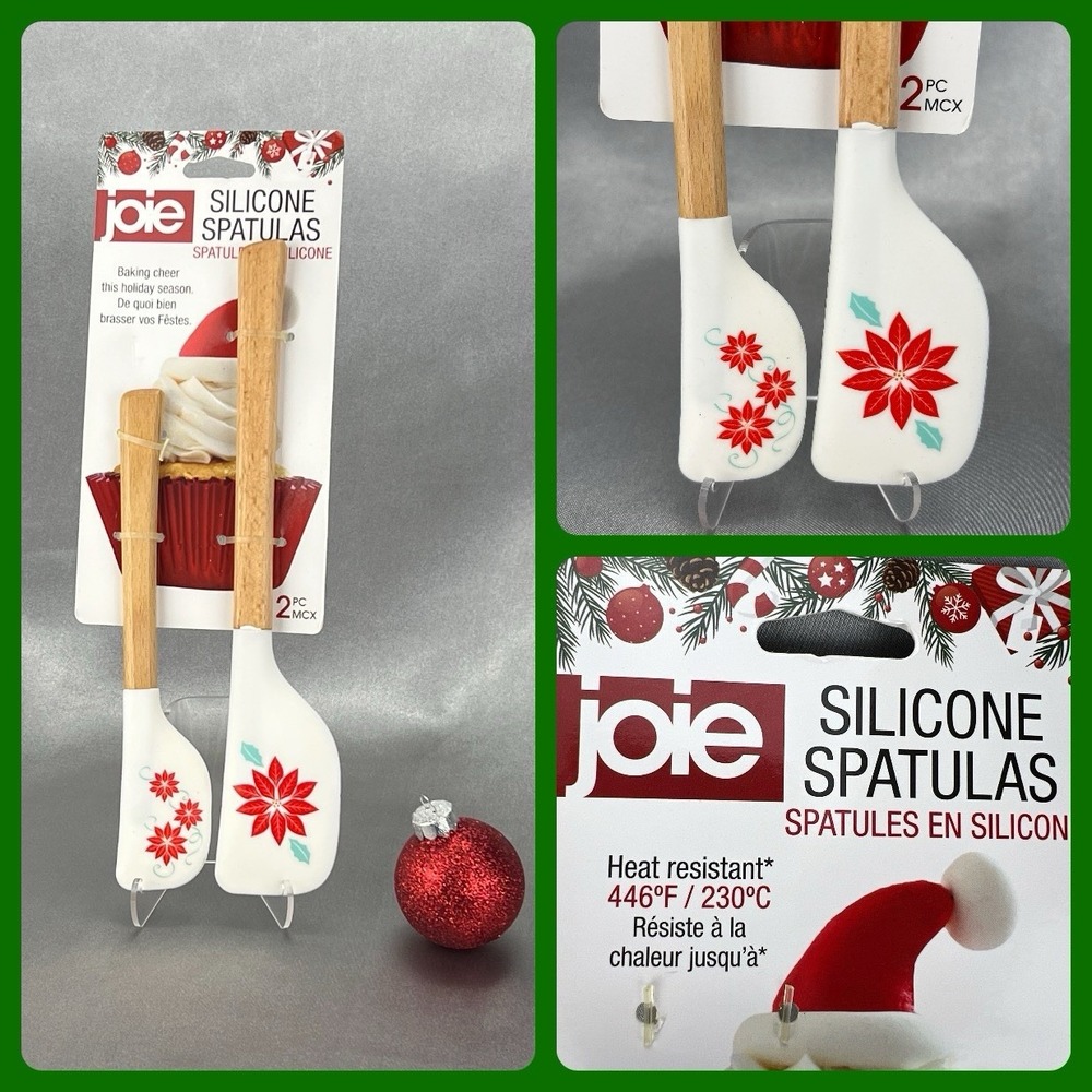 Joie Christmas Silicone Spatulas Holiday Poinsettias White Red 2 Pieces Gifting